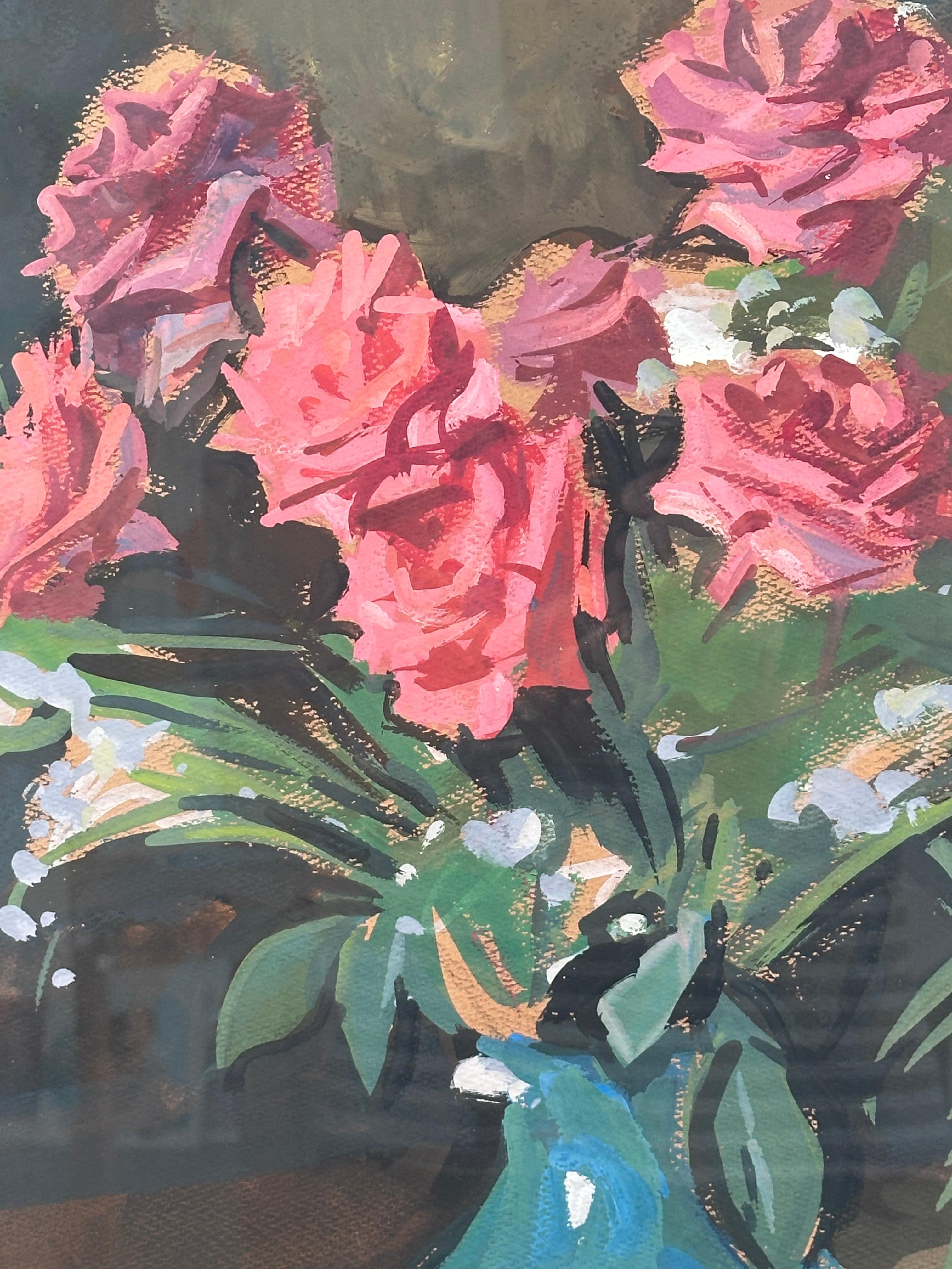 Nature morte florale impressionniste avec roses - Impressionnisme américain Painting par Joseph Margulies