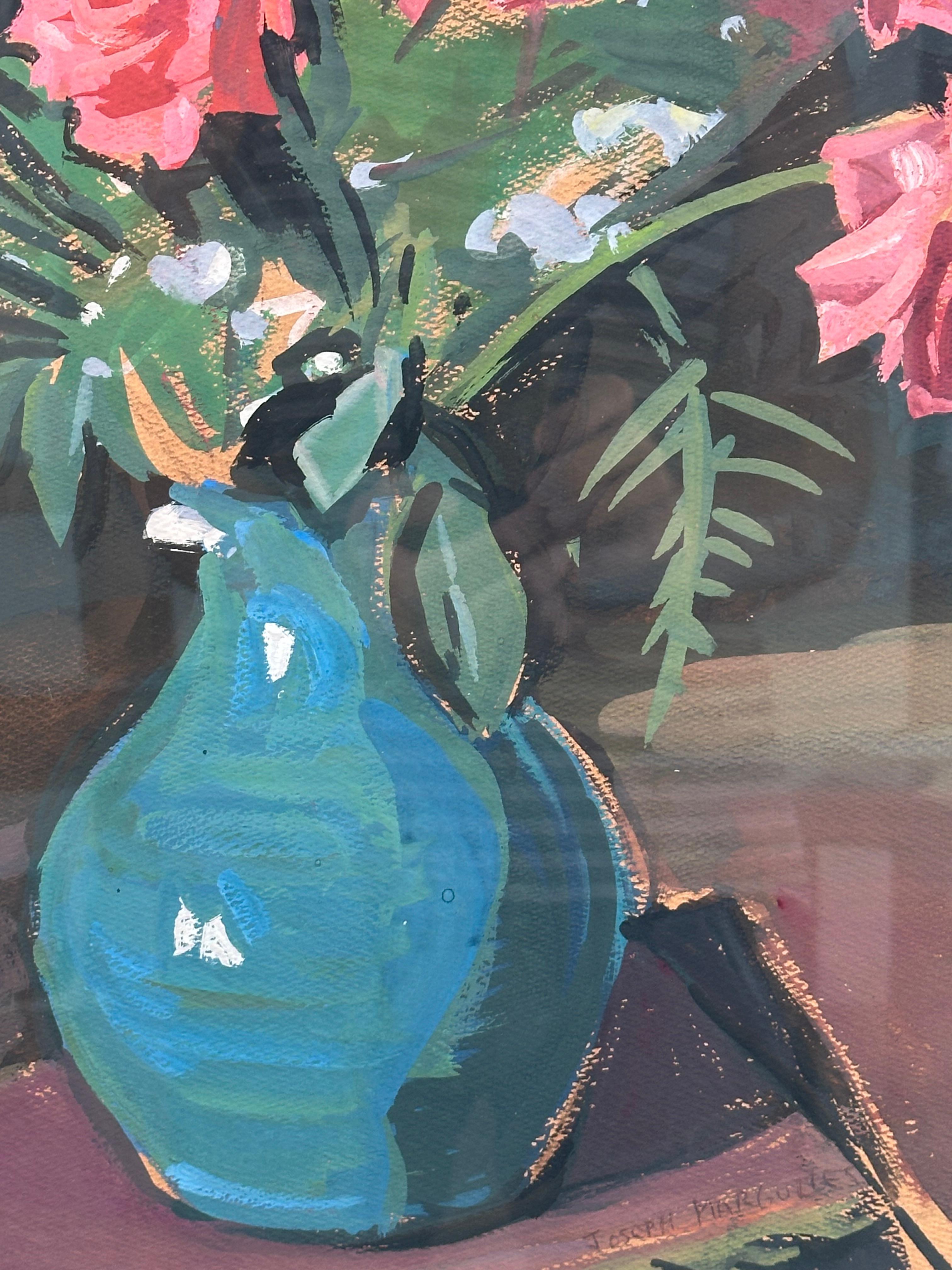 Nature morte florale impressionniste avec roses - Beige Still-Life Painting par Joseph Margulies