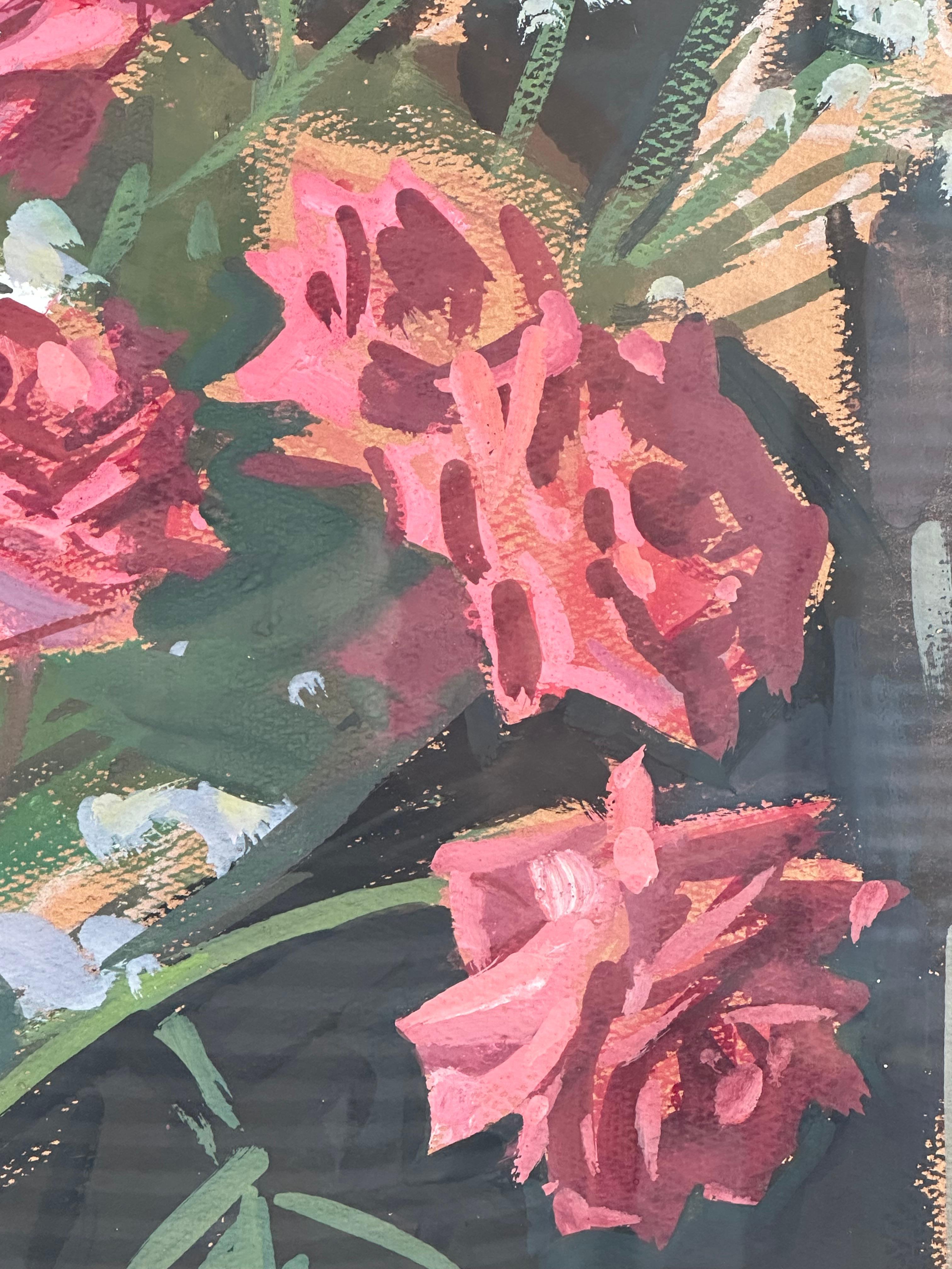 Joseph Margulies (1896-1984). 

Vase bleu avec des roses, vers 1950.

Gouache sur papier, l'image mesure 19 x 23 pouces. Mesurant 26,5 x 30,5 pouces, encadré. 

Signé en bas à droite. 

Double matage et cadre en bois derrière une vitre. 

Joseph