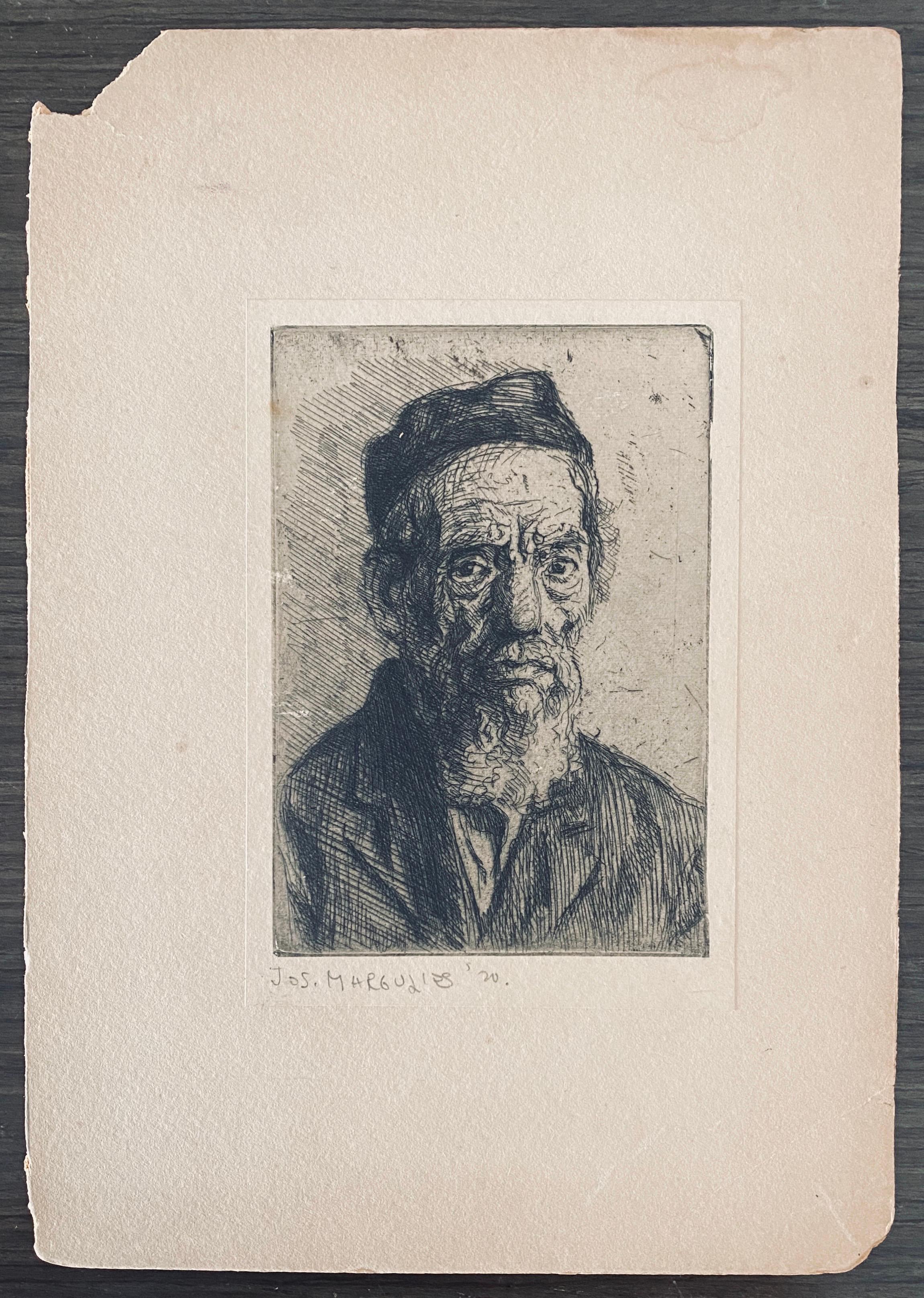 1920 Austrian American Artist Judaica Portrait Etching Jewish Rabbi Antique Art 3