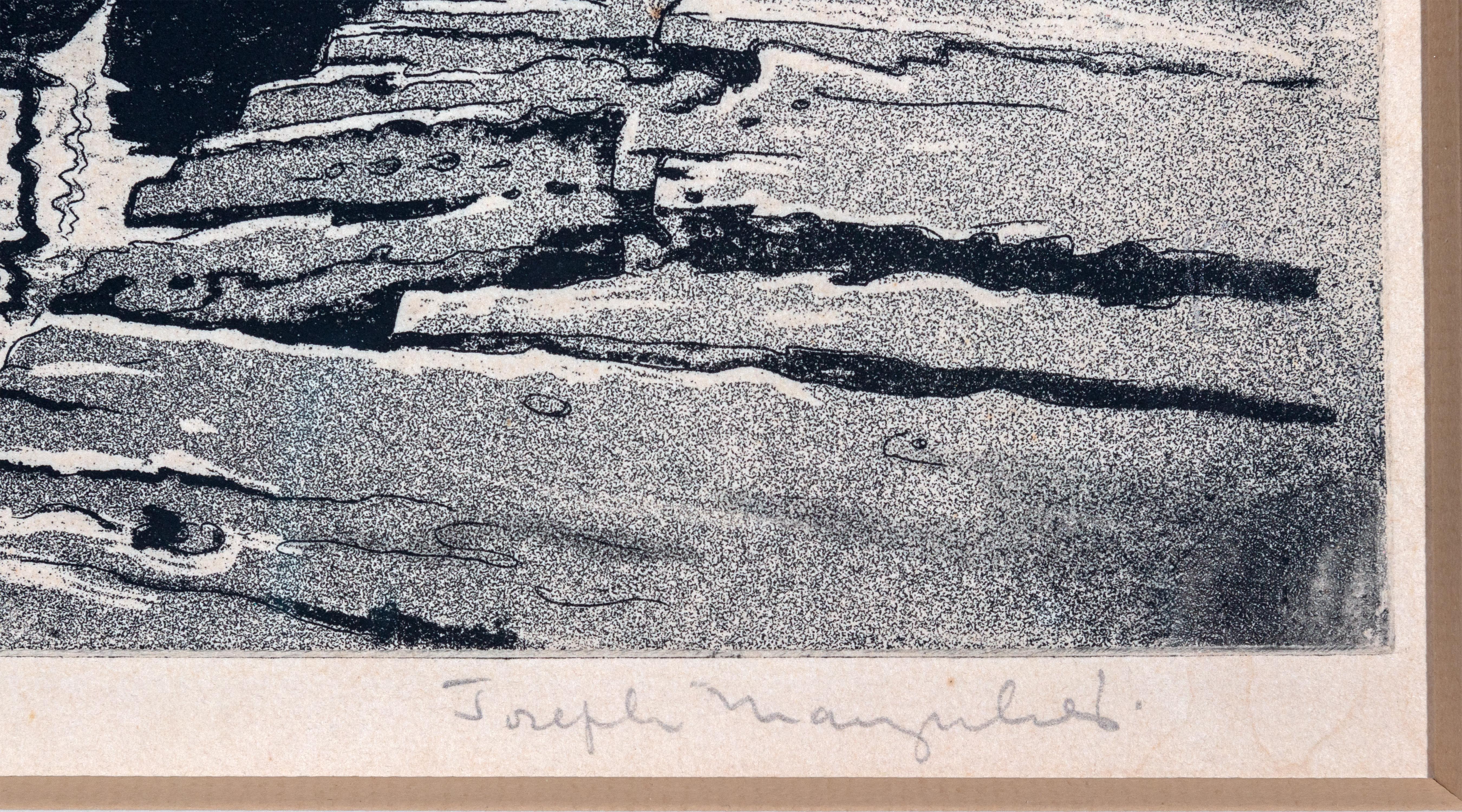 Schwarz-Weiß-Radierung Reise 1930er Jahre Realismus Wasser Industrielle Outdoors Signiert (Amerikanischer Realismus), Print, von Joseph Margulies