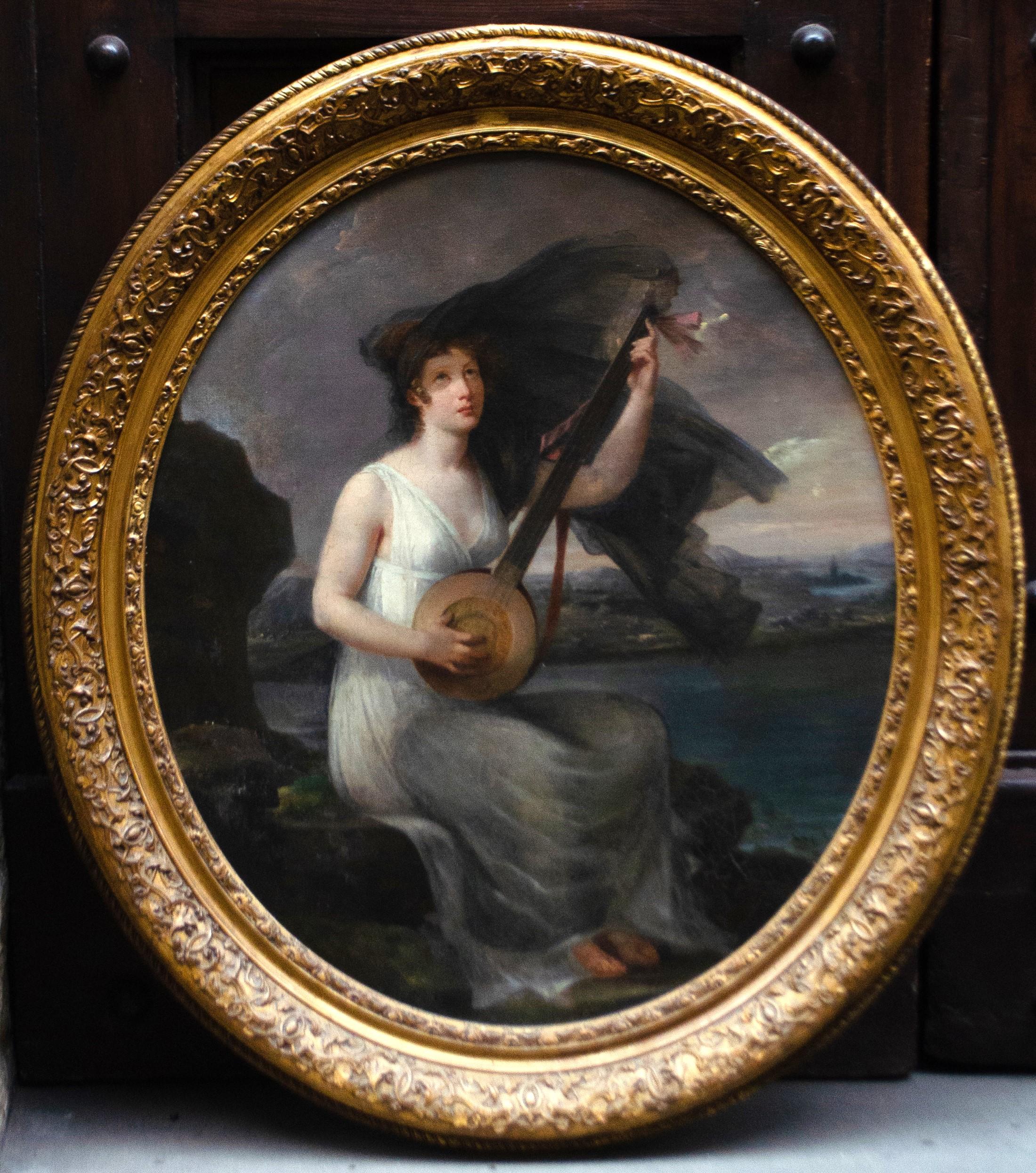 Neoclassical Oval Portrait of the Woman as a Greek Muse. Early 19th Cent. 