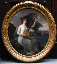 Antique Neoclassical Oval Portrait of the Woman as a Greek Muse. Early 19th Cent. 
