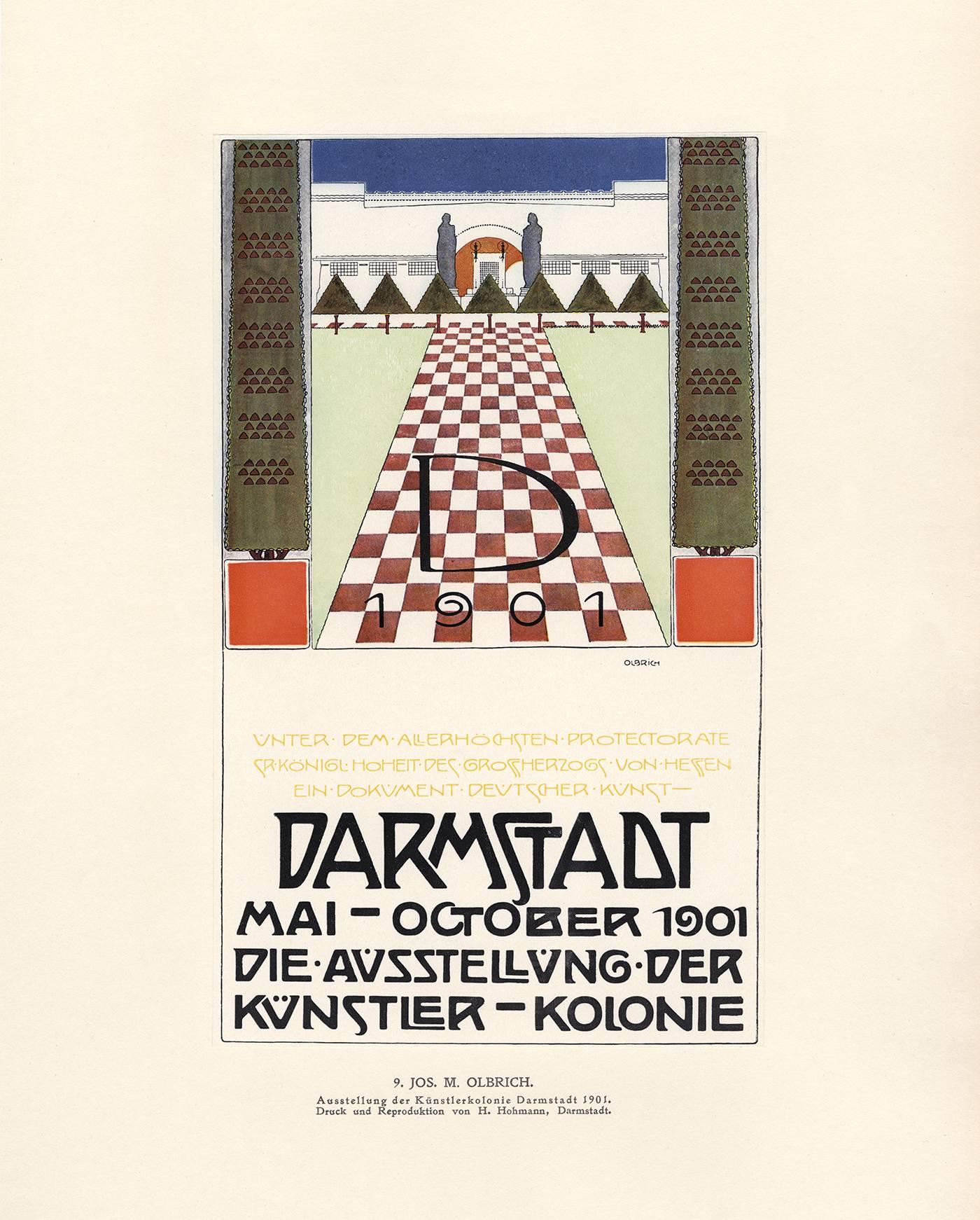 After JOSEPH MARIA OLBRICHT (1867-1908) DARMSTADT POSTER, 1901, (In Mascha, no. 9) One of the founding members of the Vienna Secession and a highly esteemed architect, Olbricht was charged with designing the group’s permanent exhibition hall which