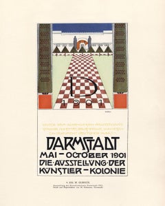 Antique Ottokar Mascha Folio, plate 9: "Darmstadt Poster"by Joseph Maria Olbricht