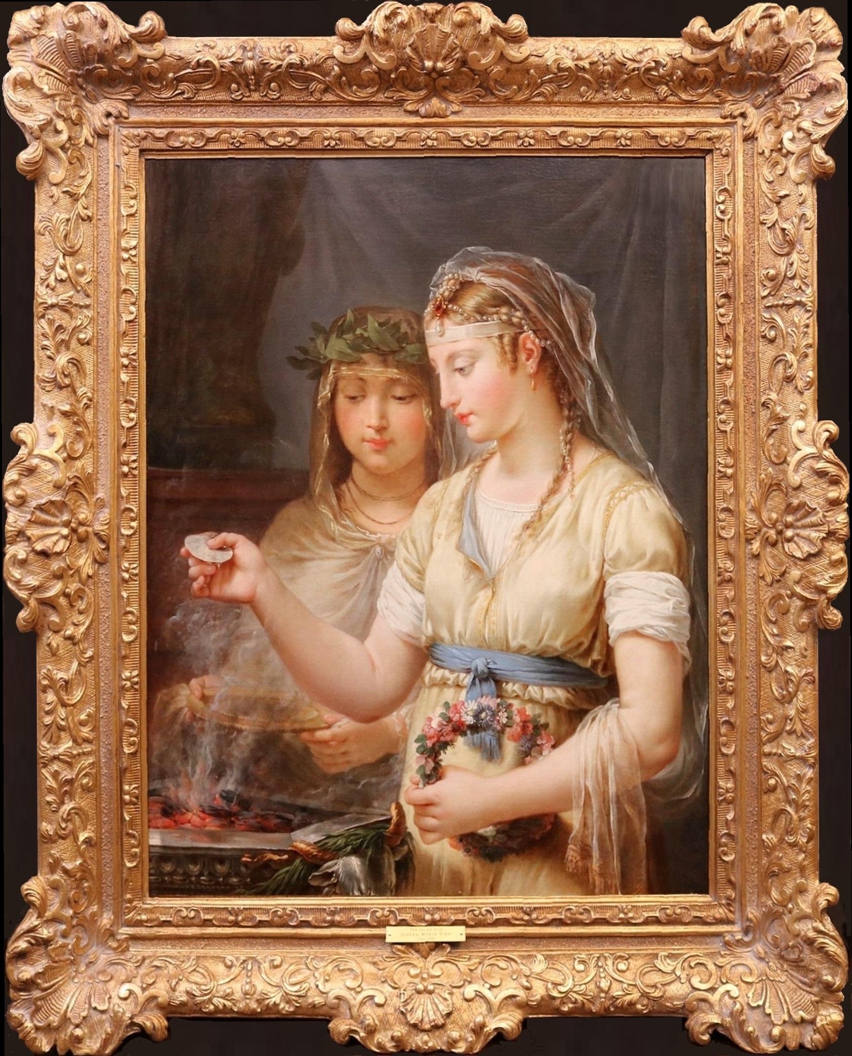 Joseph-Marie Vien Portrait Painting - The Scared Fire of Ancient Rome - 19th Century Oil Painting of Vestal Virgins