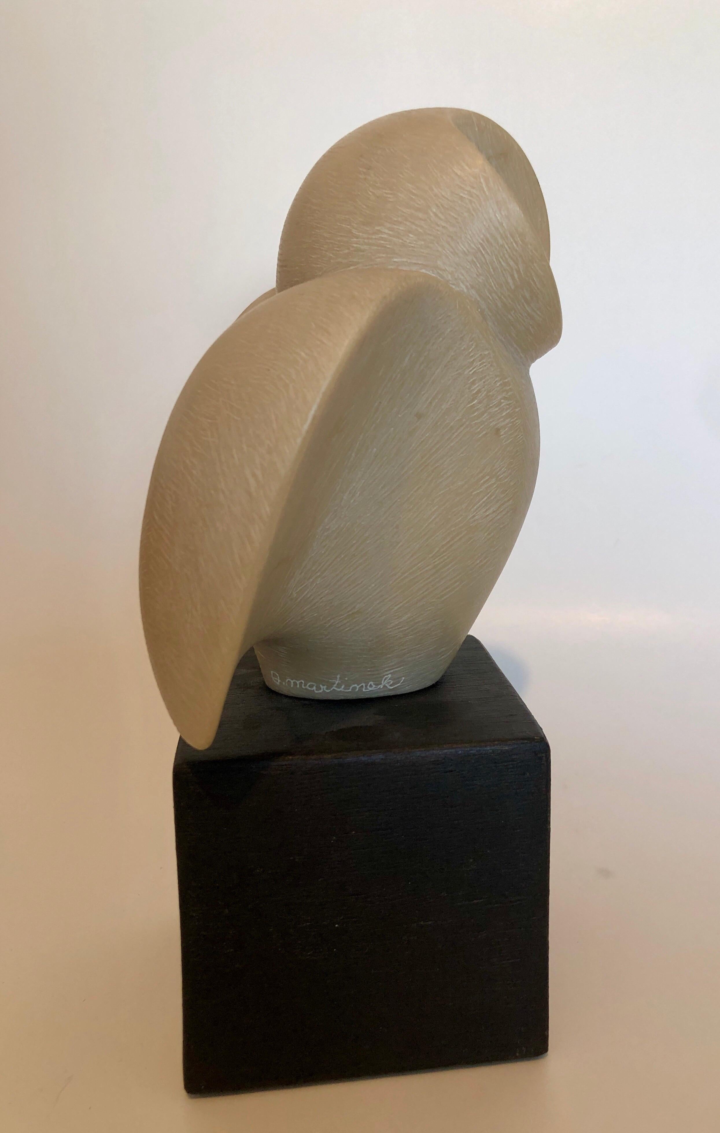 Escultura Art Decó checa tallada en resina natural Cubista Búho Pájaro Joseph Martinek 2