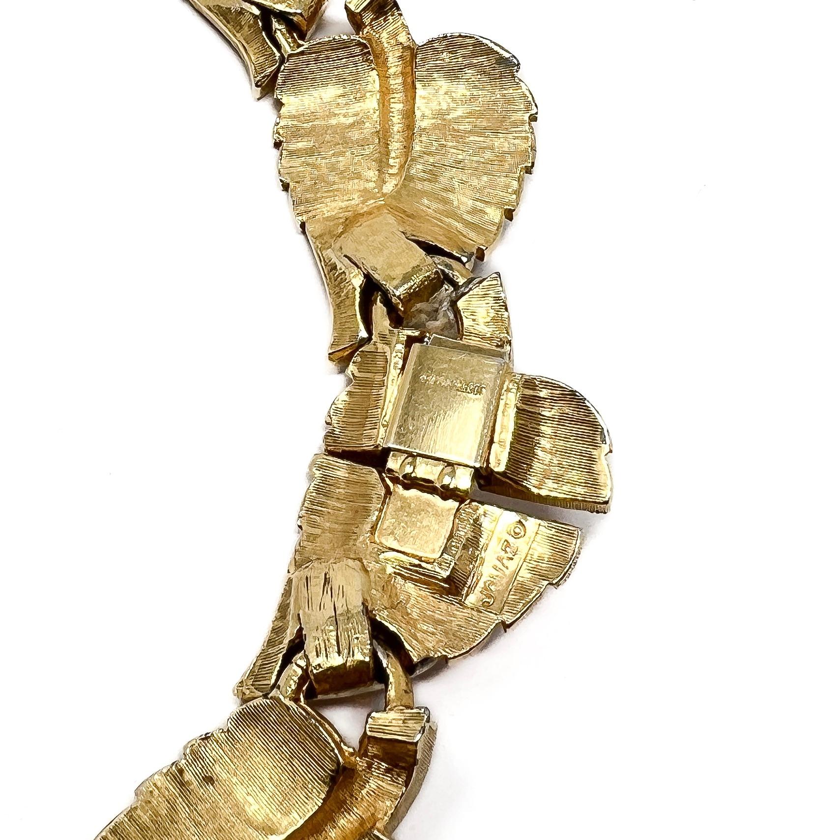 Joseph Mazer (Jomaz) Mid-Century Enamel and Rhinestones Vintage Leaves Necklace For Sale 2