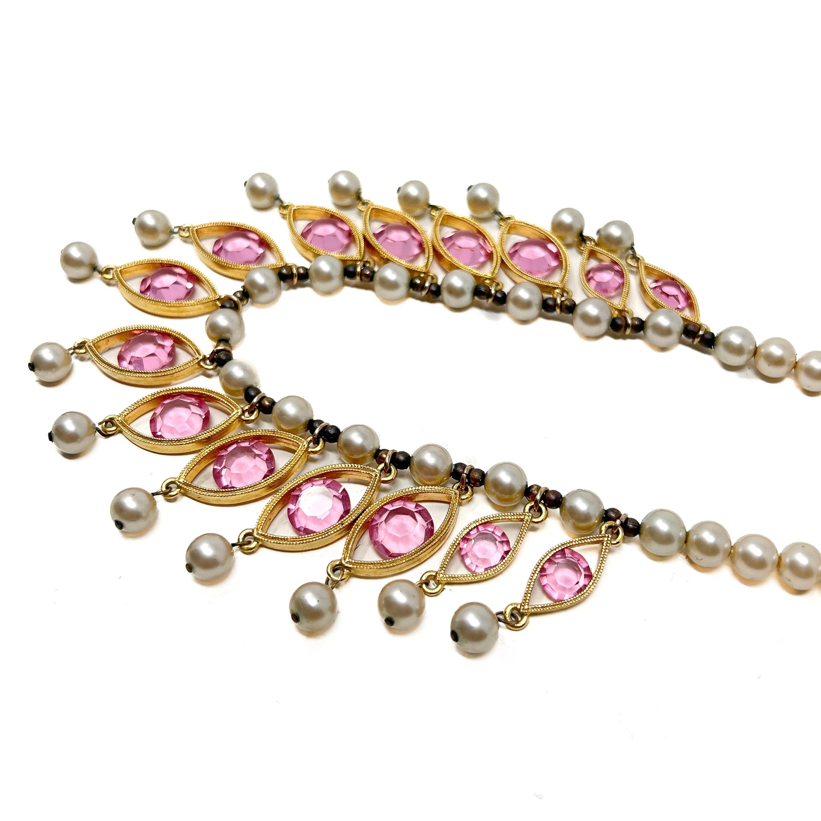 Joseph Mazer (Jomaz) Mid-Century Faux Pearl and Pink Glass Vintage Necklace 3