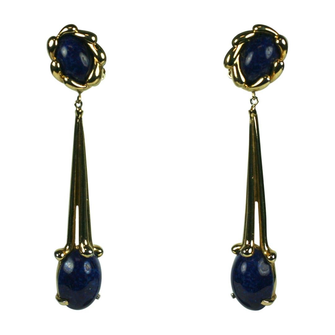 Joseph Mazer Long Modernist Faux Lapis Earrings For Sale