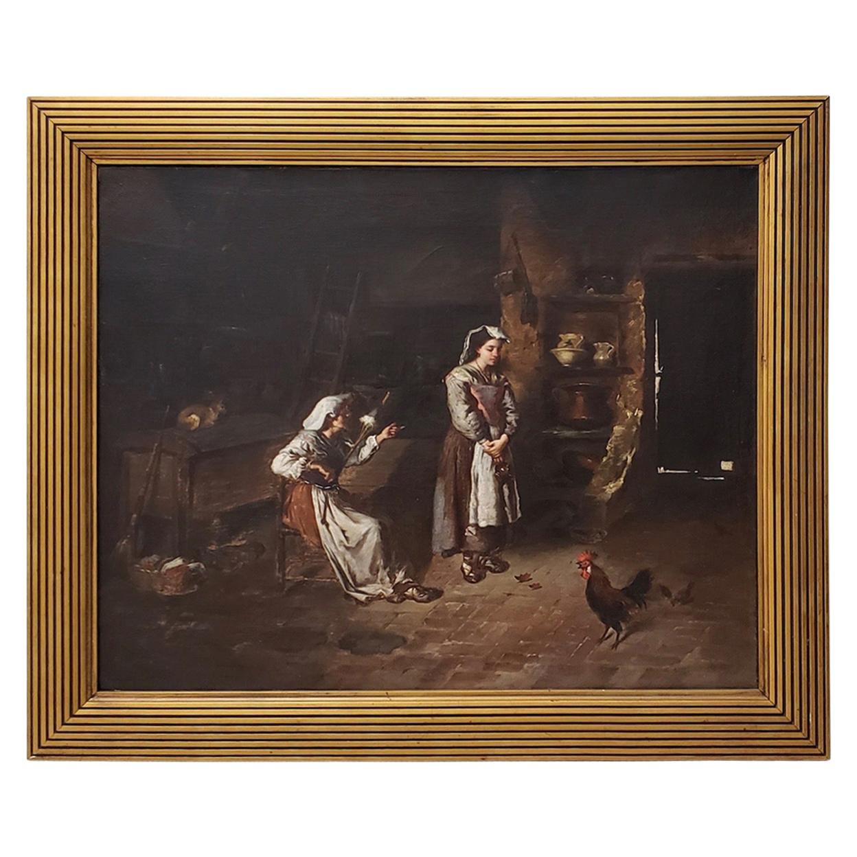 Joseph Mazzuloni 'Italy' "The Broken Jug" Original Oil Painting, circa 1890s