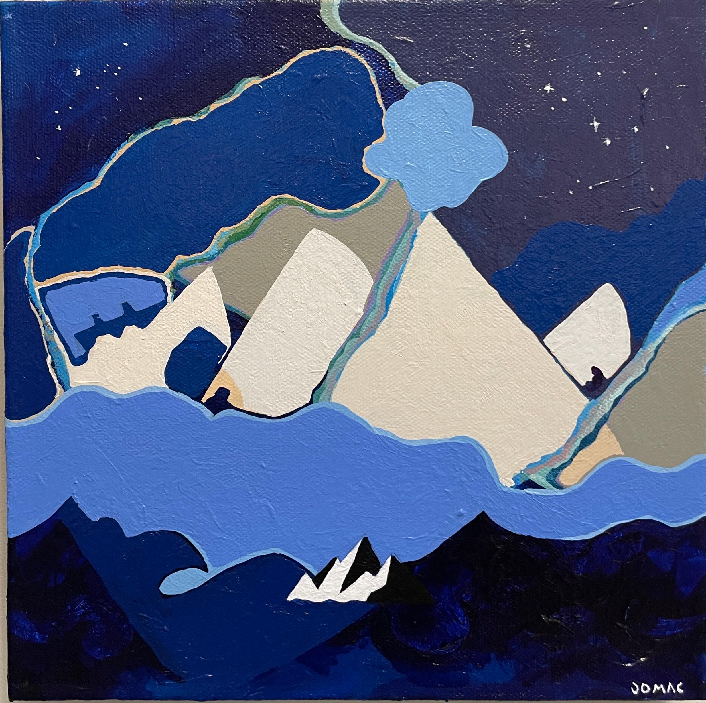Joseph McAleer Abstract Painting - A Night to Remember: abstract landscape w/ sea/ocean & stars at night w/ blues