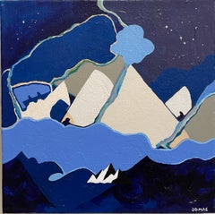 A Night to Remember: abstract landscape w/ sea/ocean & stars at night w/ blues