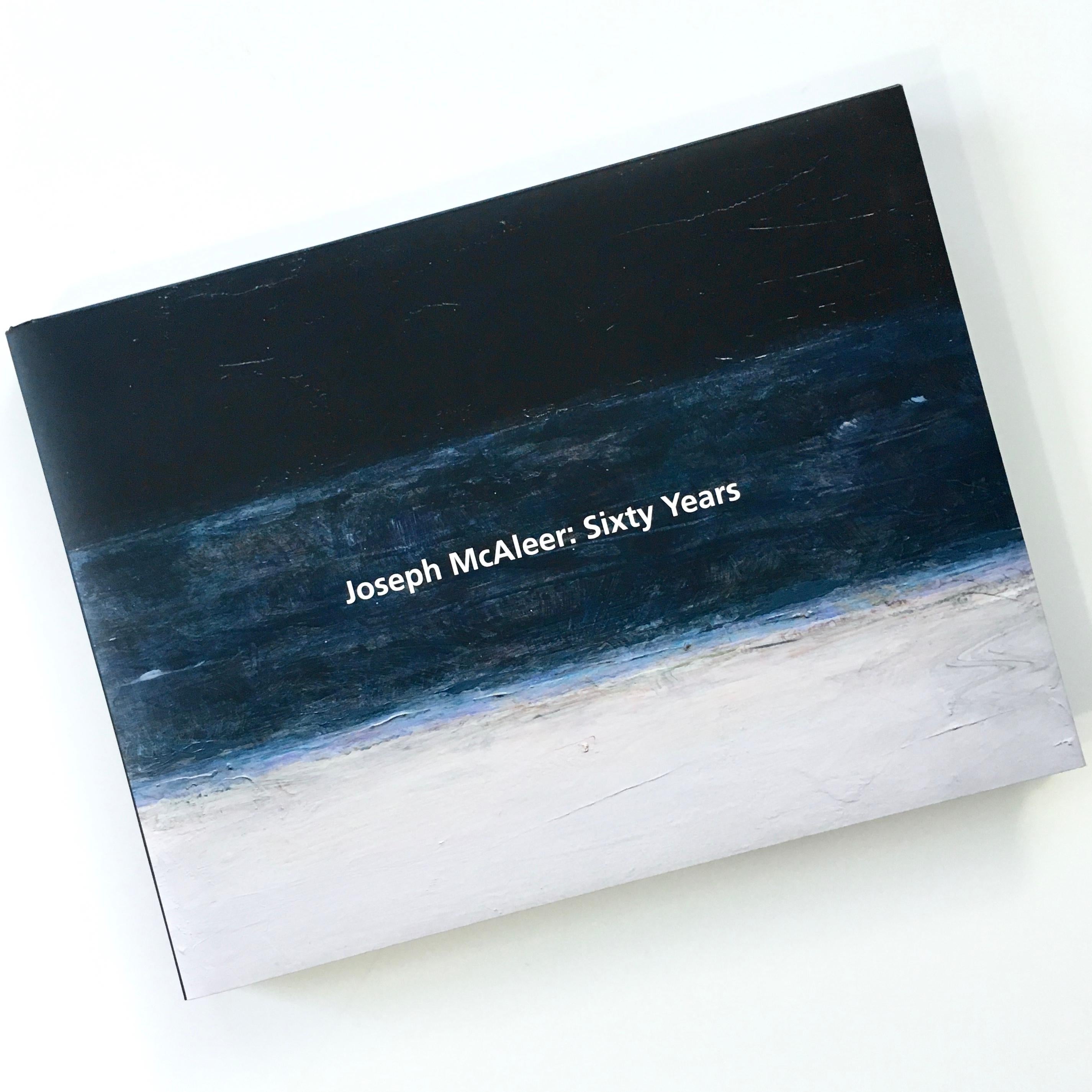 Framed abstract painting evoking figures on the sea w/ blues & greens: 