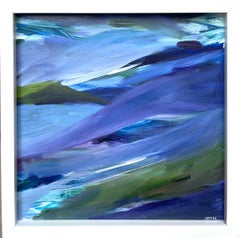 Quadro astratto incorniciato di un paesaggio oceanico notturno con colori blu e viola: North Shore