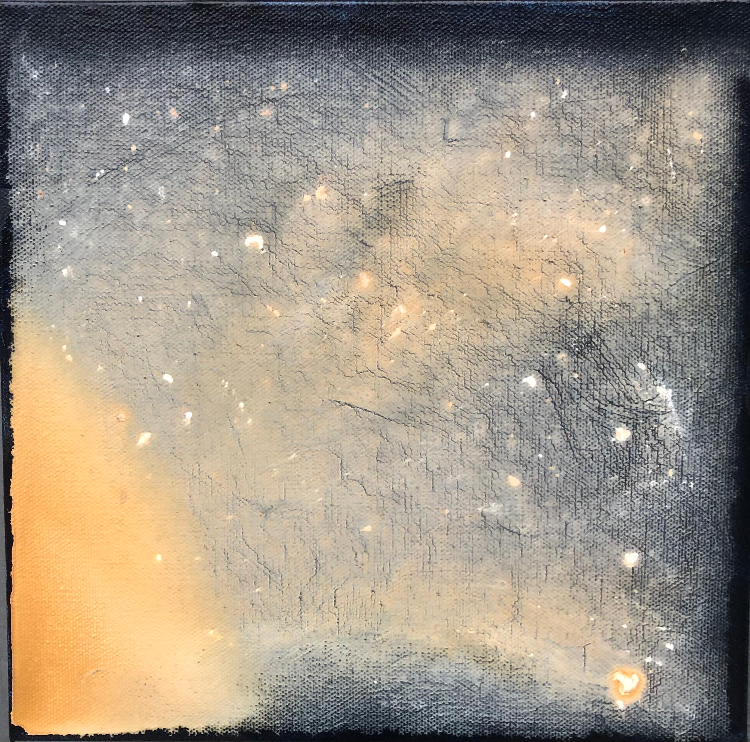 Joseph McAleer Abstract Painting - Galaxy: contemporary canvas painting w/ imagery of stars, sun, universe & space