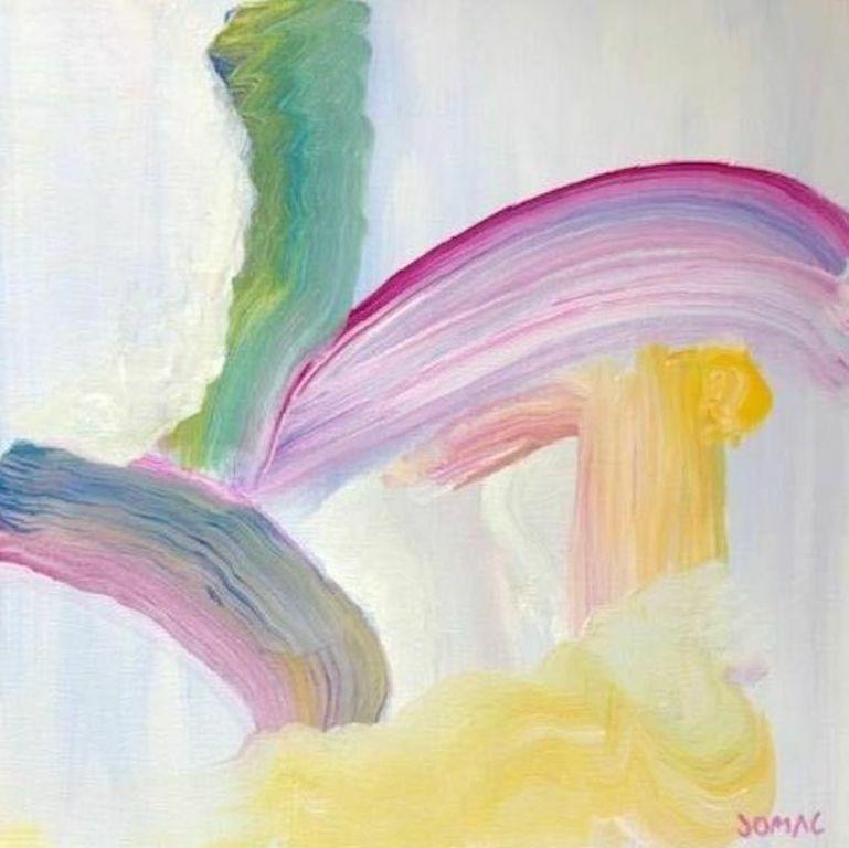 Joseph McAleer Abstract Painting - Monument: contemporary abstract painting in yellow, green, pink & white pastels