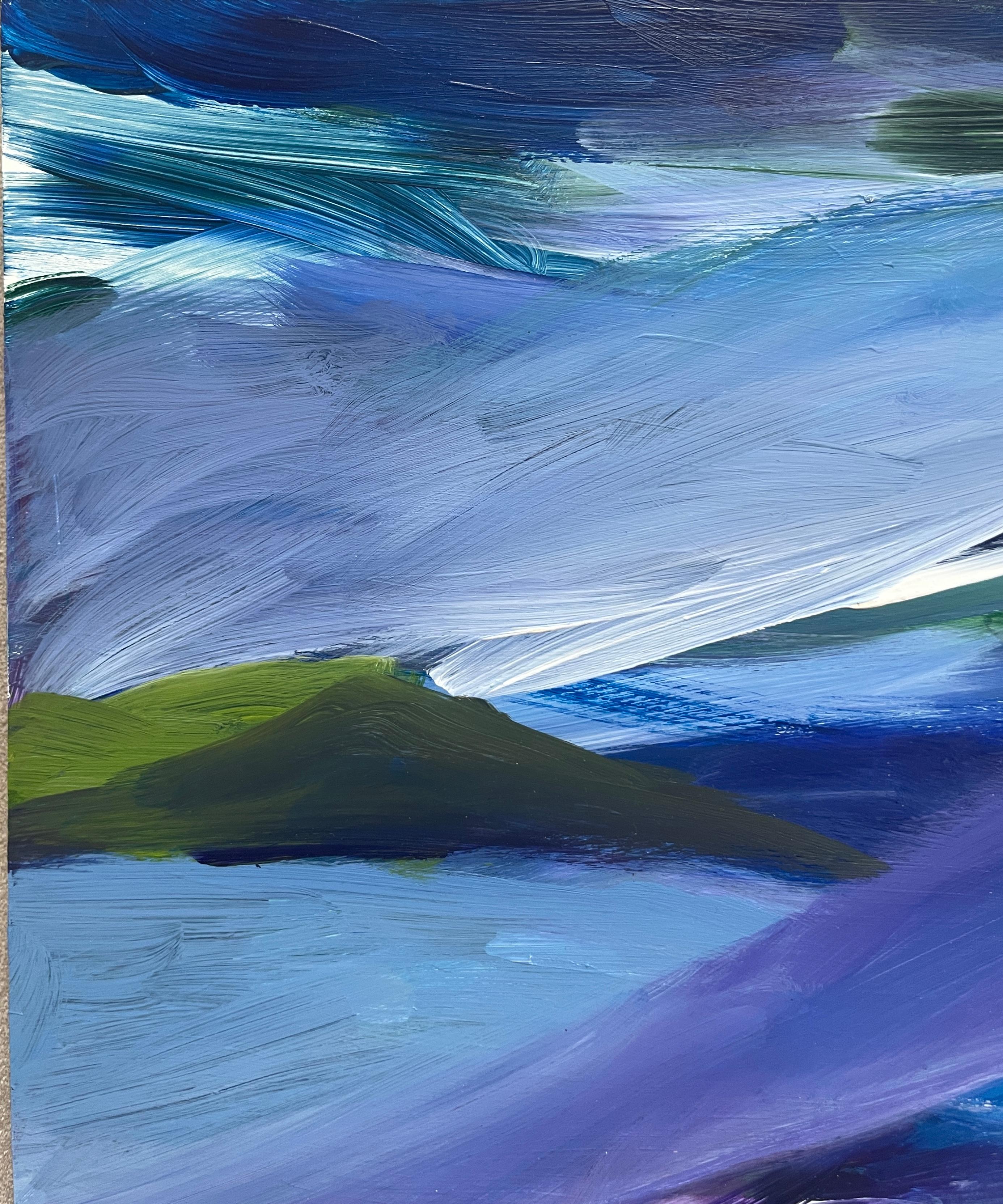 North Shore: dipinto astratto che evoca un paesaggio oceanico notturno con blu e viola - Painting di Joseph McAleer