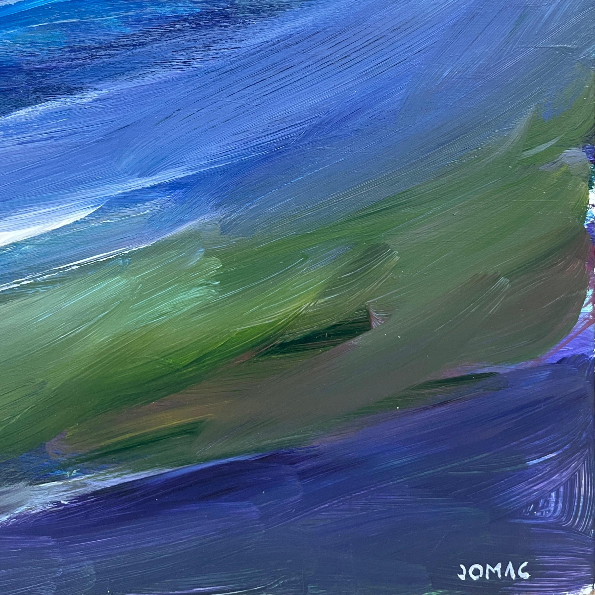 North Shore: dipinto astratto che evoca un paesaggio oceanico notturno con blu e viola - Painting Astratto di Joseph McAleer