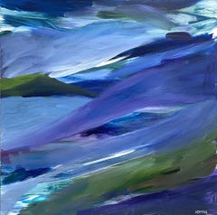North Shore: dipinto astratto che evoca un paesaggio oceanico notturno con blu e viola