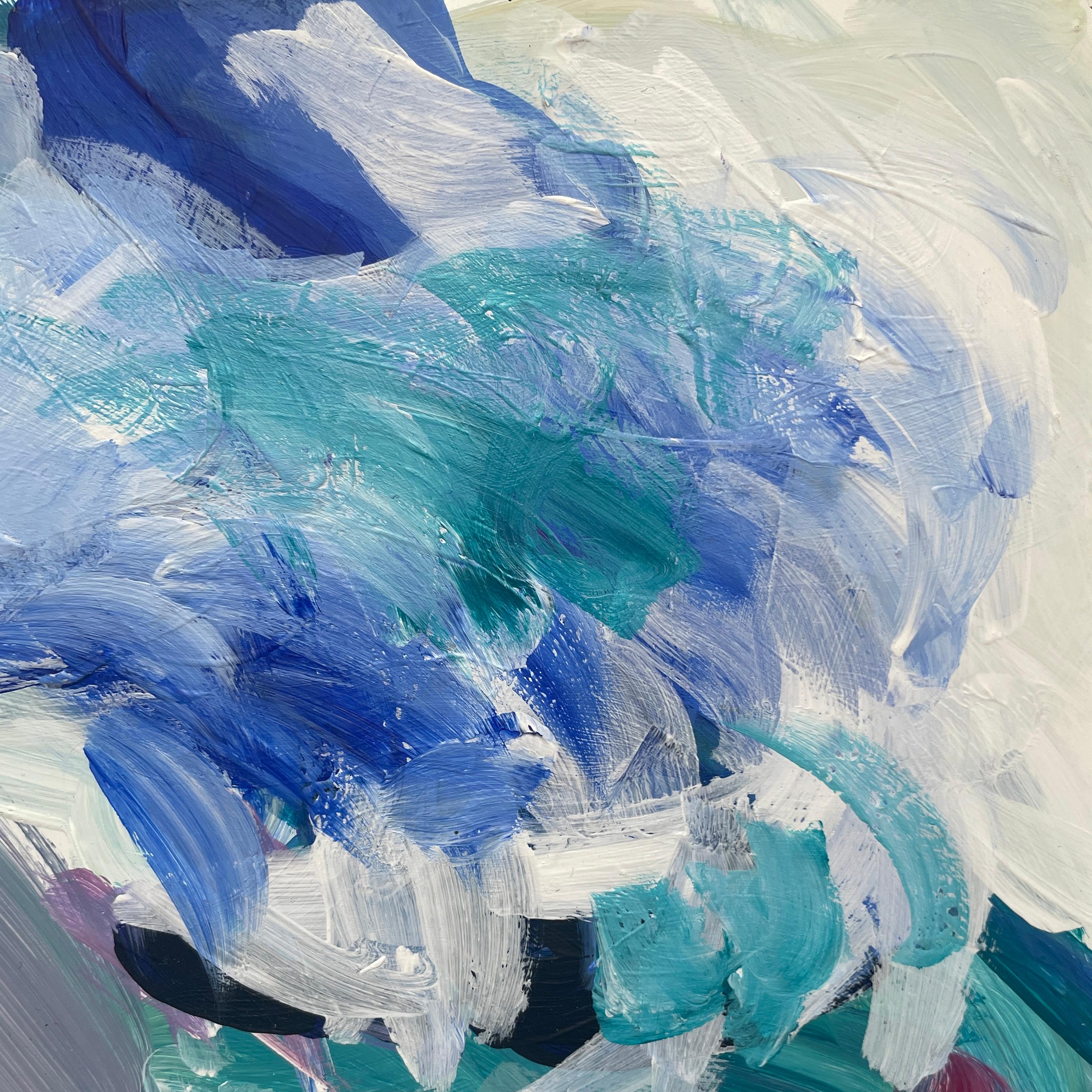 Odysseus: abstract painting evoking figures on a churning sea, w/ blues & greens - Abstract Painting by Joseph McAleer
