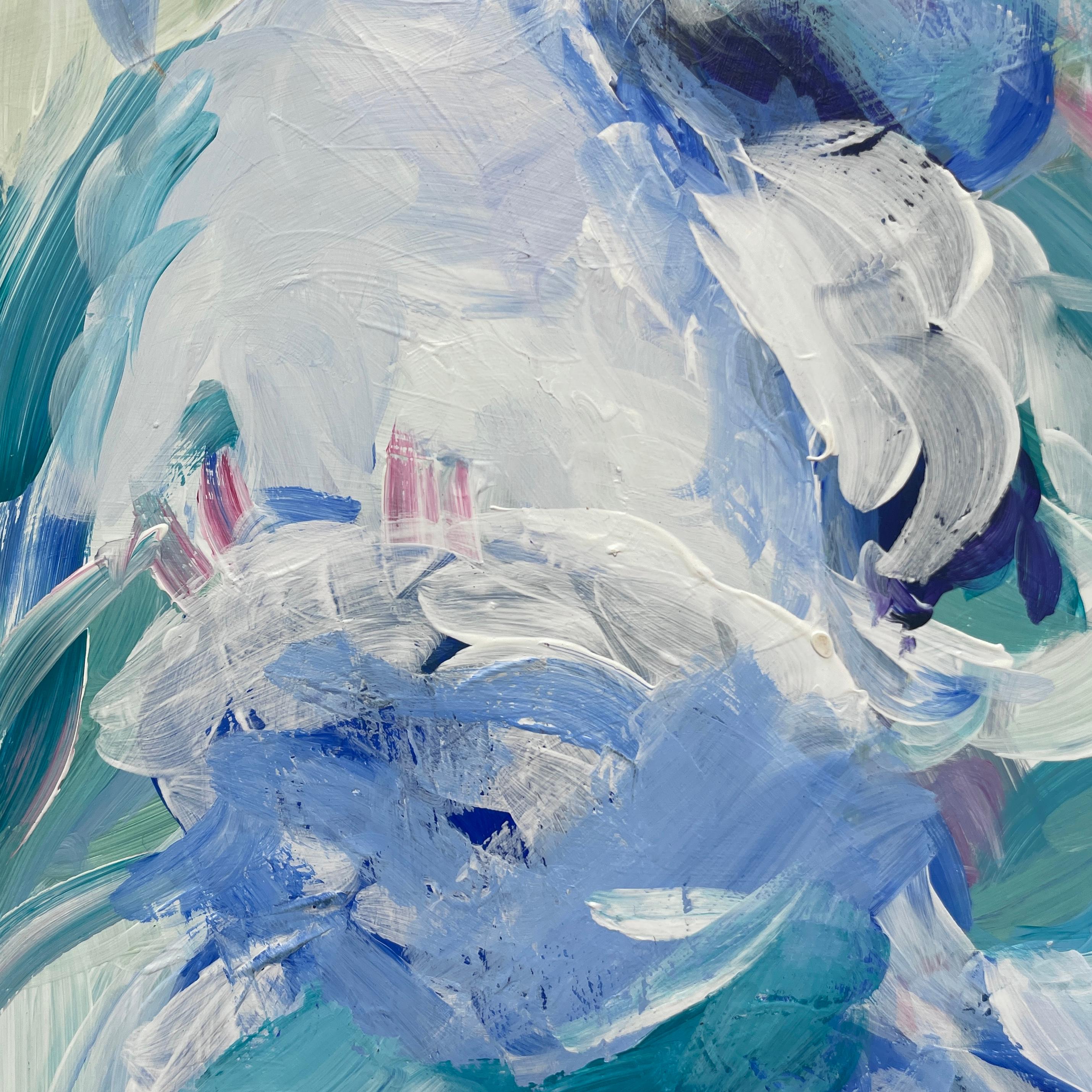 Odysseus: abstract painting evoking figures on a churning sea, w/ blues & greens - Brown Abstract Painting by Joseph McAleer
