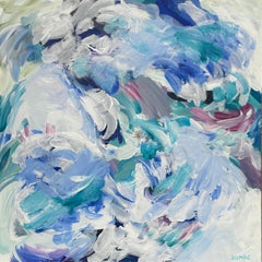 Odiseo: pintura abstracta que evoca figuras en un mar agitado, con azules y verdes