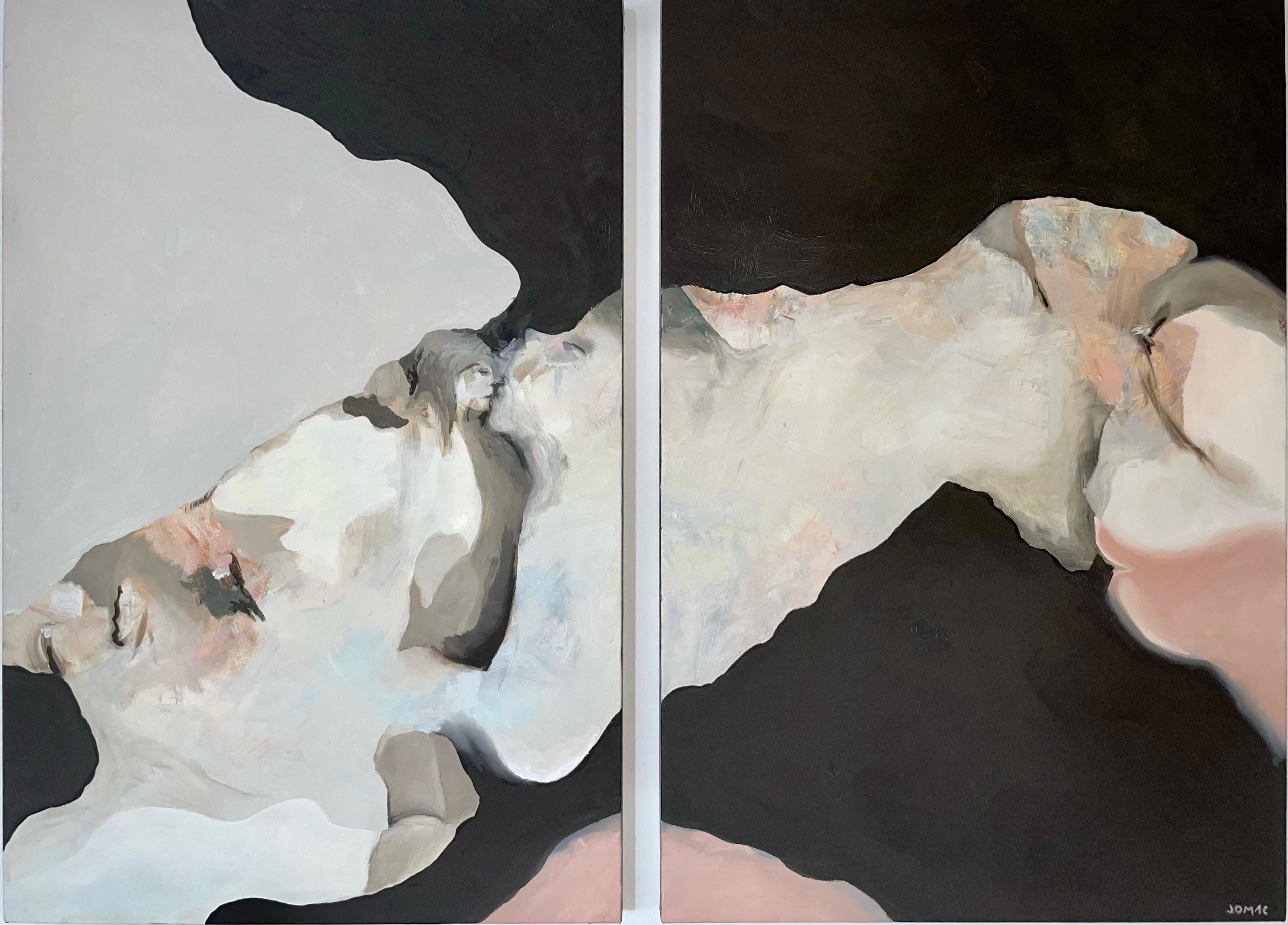 Abstract Painting Joseph McAleer - Odysseus' Muse : peinture abstraite contemporaine à l'huile sur toile avec deux personnages