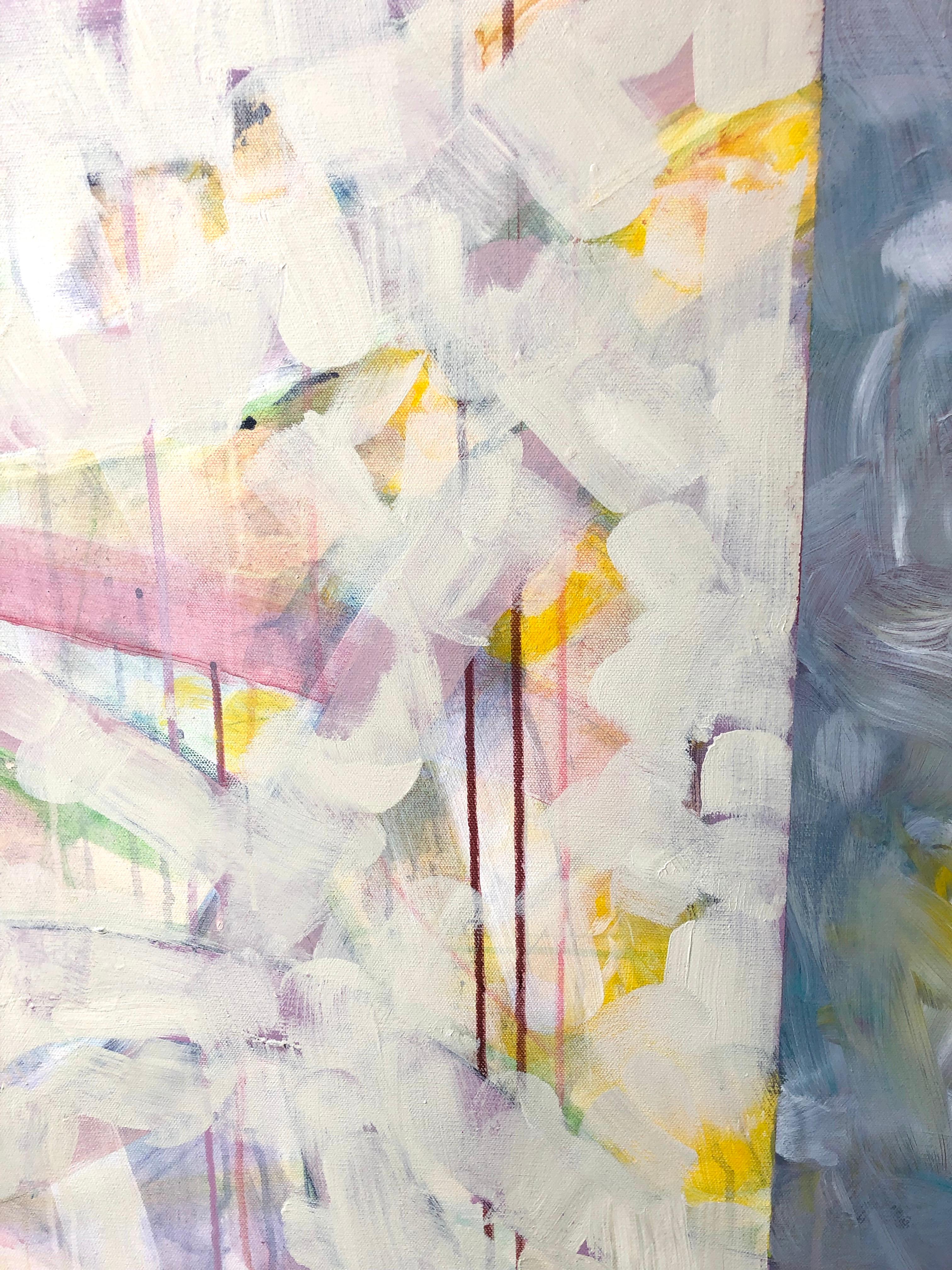 Parallel Universes: large contemporary abstract painting w/ gray, white & pink - Painting by Joseph McAleer