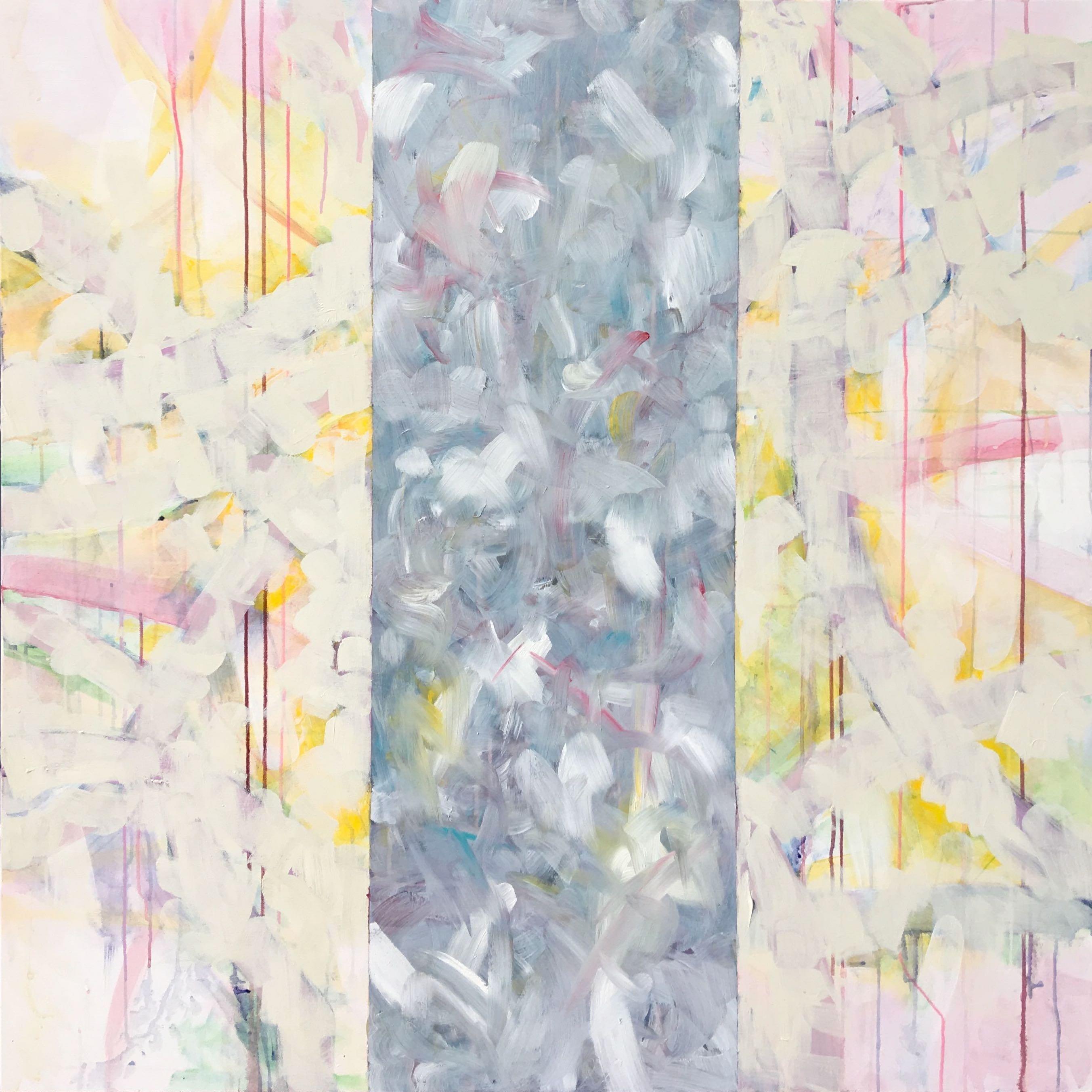 Joseph McAleer Abstract Painting - Parallel Universes: large contemporary abstract painting w/ gray, white & pink