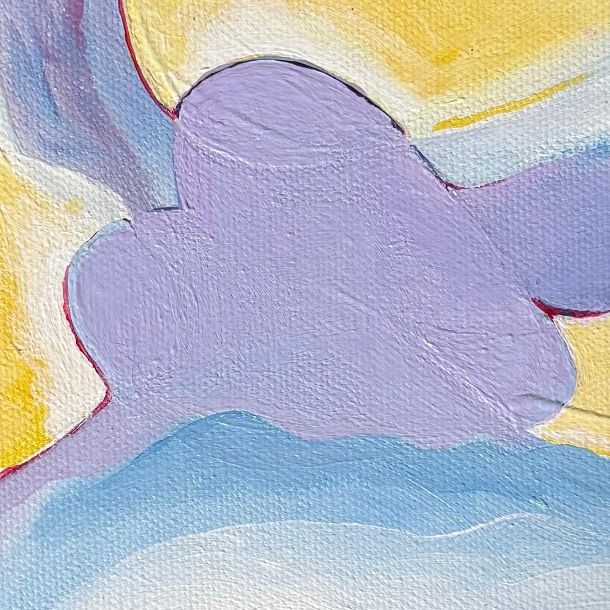 REM: Abstraktes surrealistisches Leinwandgemälde in Pastellfarben - blau, gelb, lila – Painting von Joseph McAleer