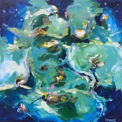 Rime of the Ancient Mariner: contemporary abstract painting w/ blue & green