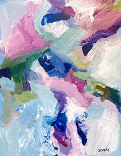 Sommelier: abstract expressionism painting on canvas in "very peri", blue & pink
