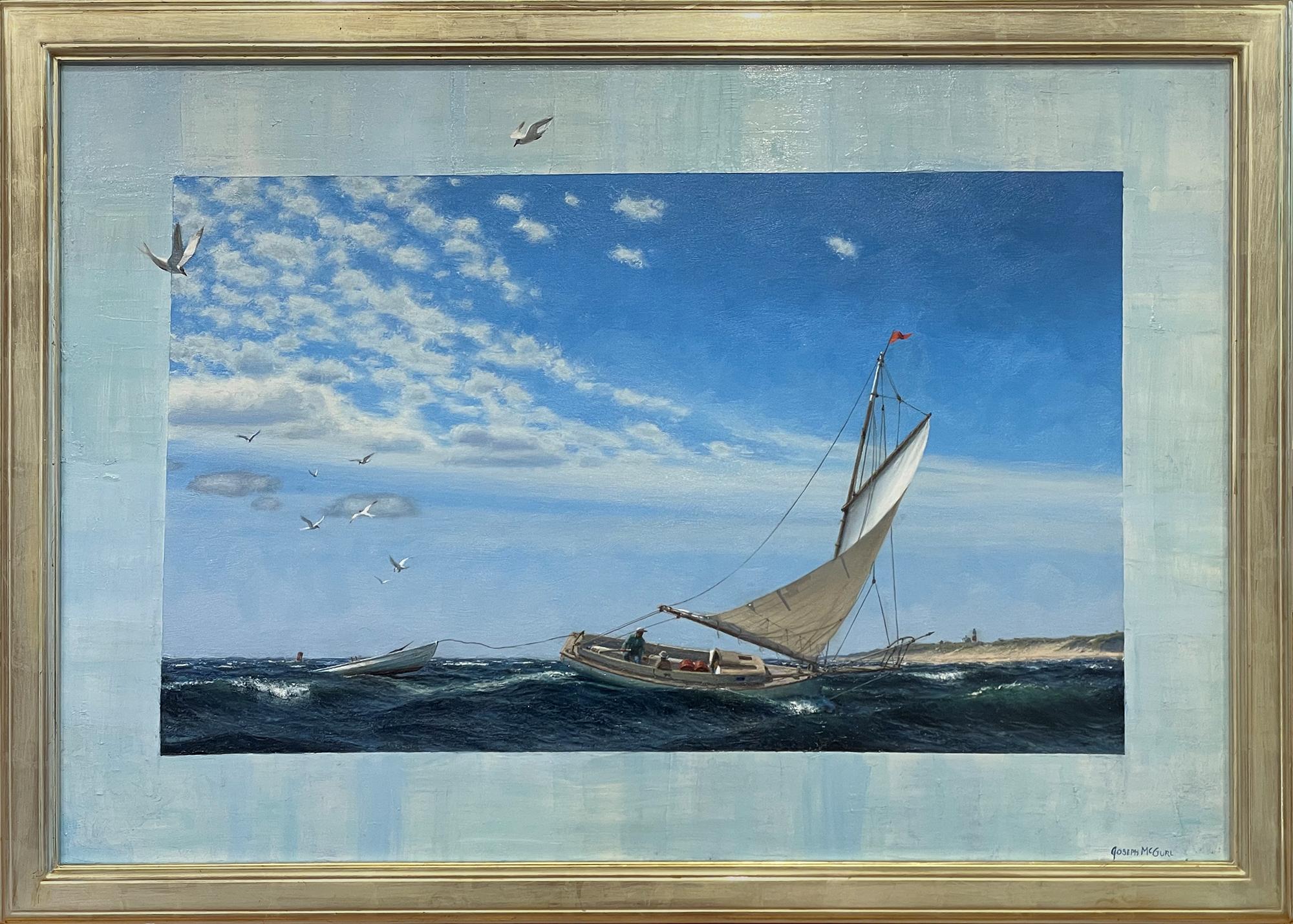 Pesca al pesce spada al largo di Sankaty Light - Painting di Joseph McGurl