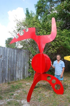 Planeta X  Escultura grande de metal rojo