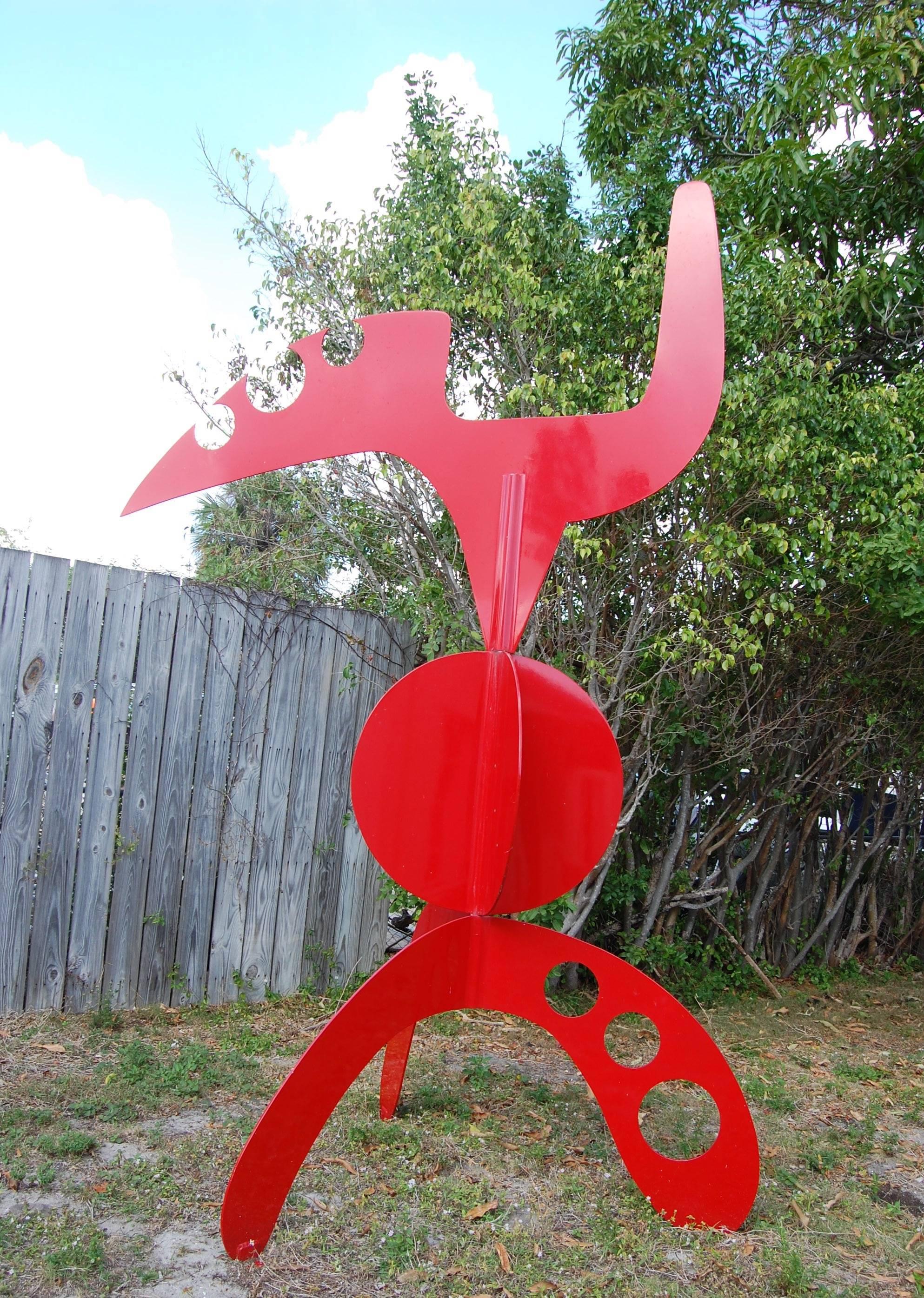 Abstract Sculpture de Joseph Meerbott - Planeta X  Escultura grande de metal rojo