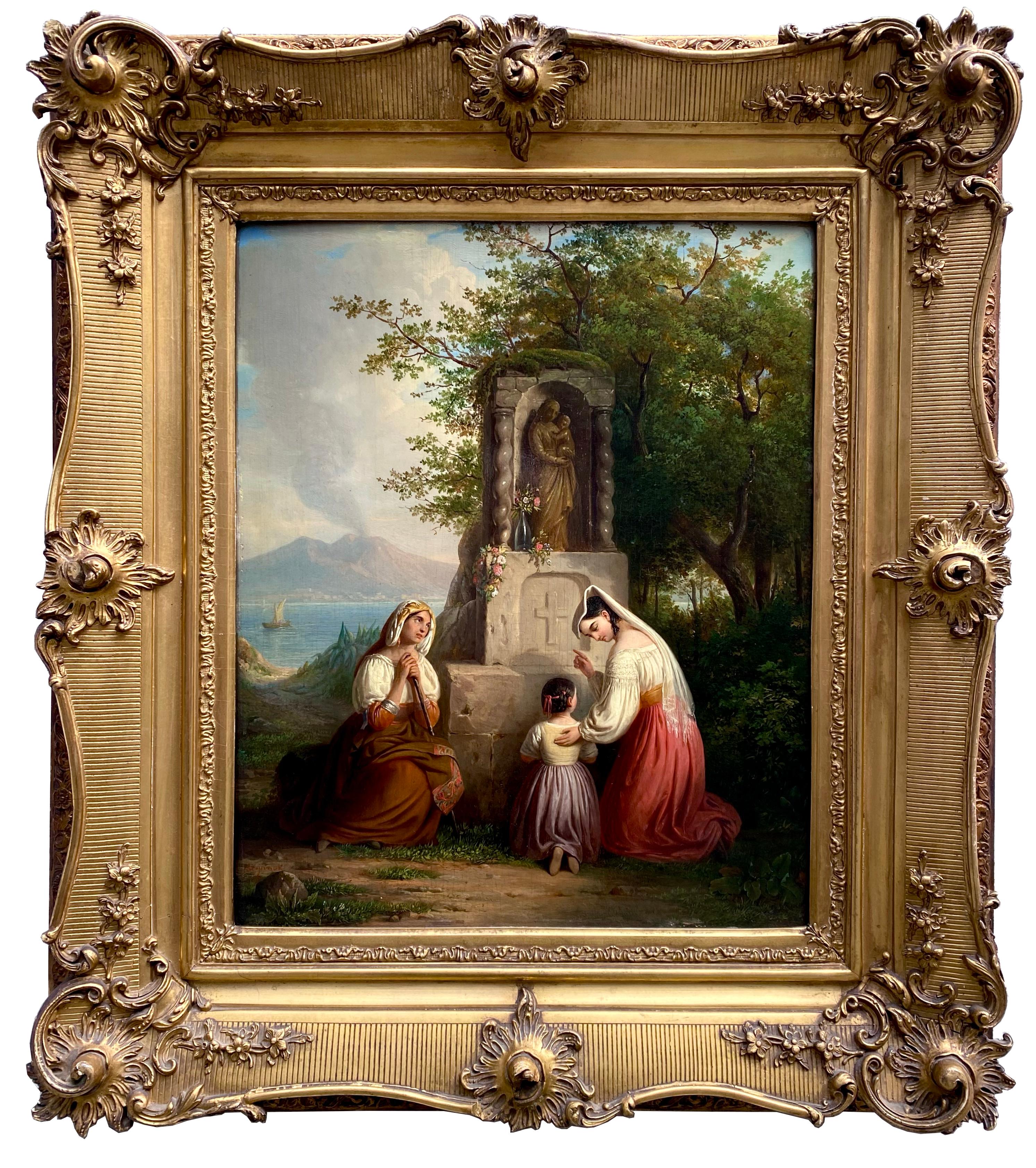 Insieme in preghiera" di Joseph Meganck ( 1807)  - 1891 ), firmato e datato 1845