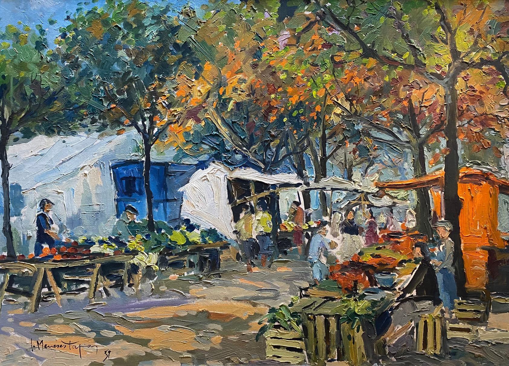 Plainpalais-Markt von Joseph Meneses - Öl auf Leinwand 60x80 cm