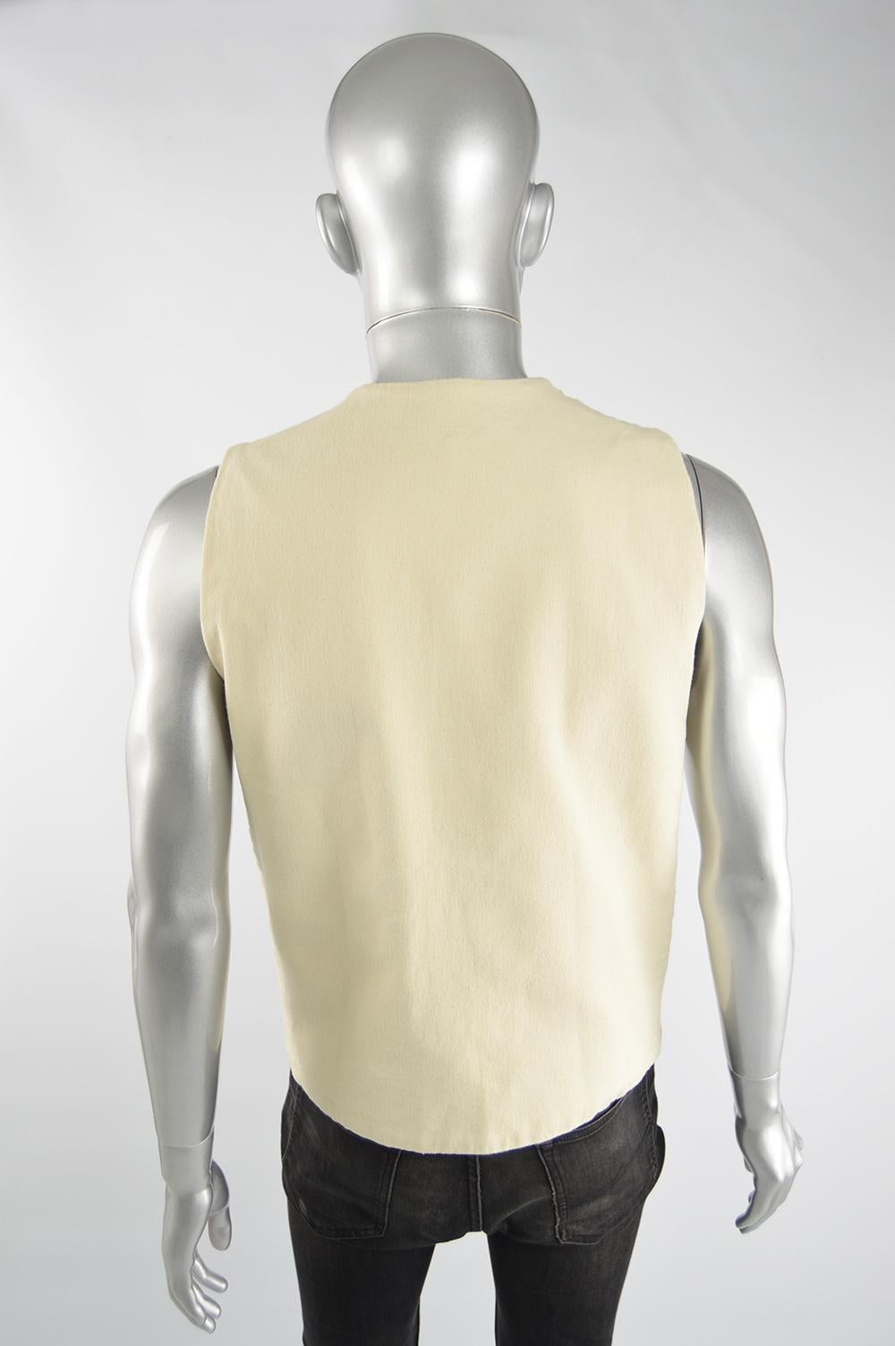 Joseph Men's Vintage Double Cloth Woven Beige Cotton Waistcoat Vest, 1980s For Sale 5