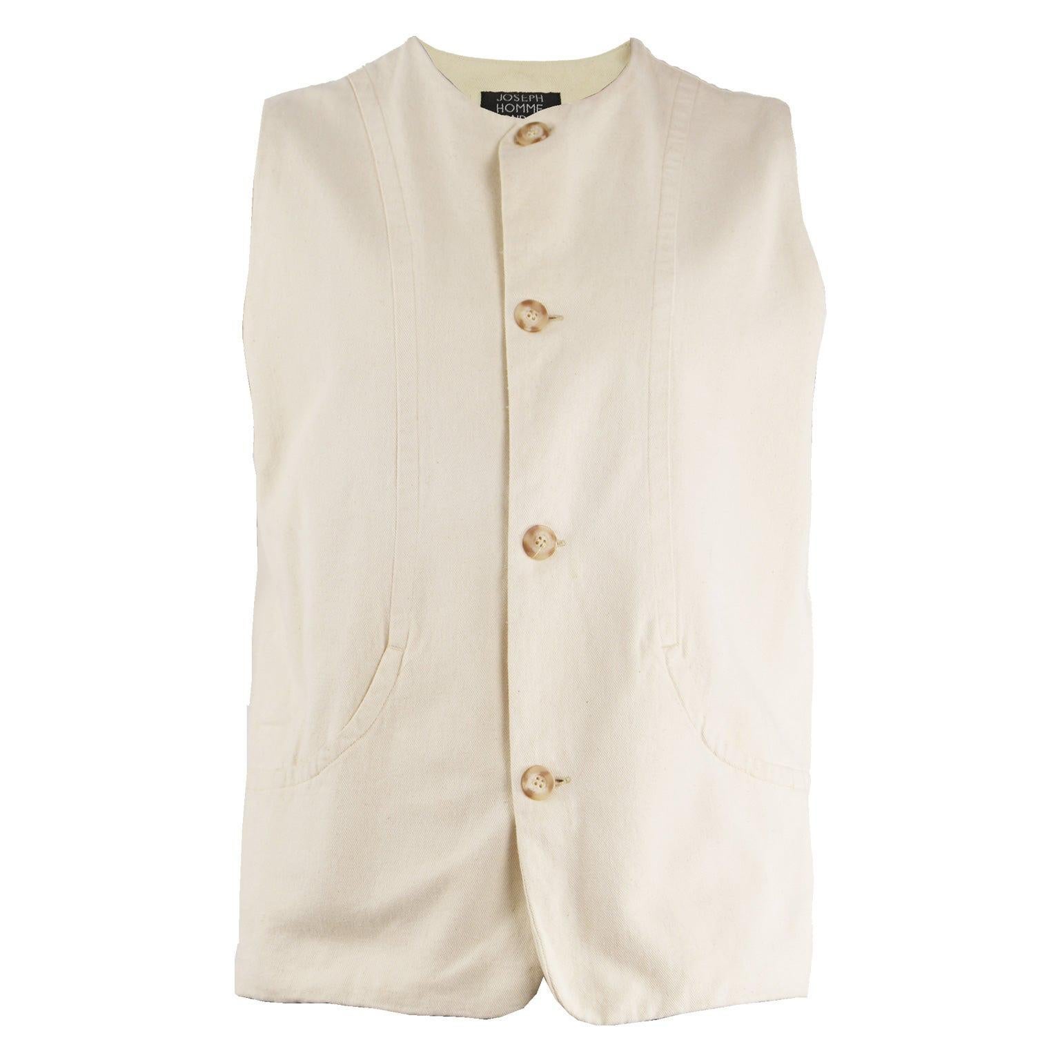 Joseph Men's Vintage Double Cloth Woven Beige Cotton Waistcoat Vest, 1980s For Sale