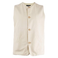 Joseph Men's Vintage Double Cloth Woven Beige Cotton Waistcoat Vest, 1980s