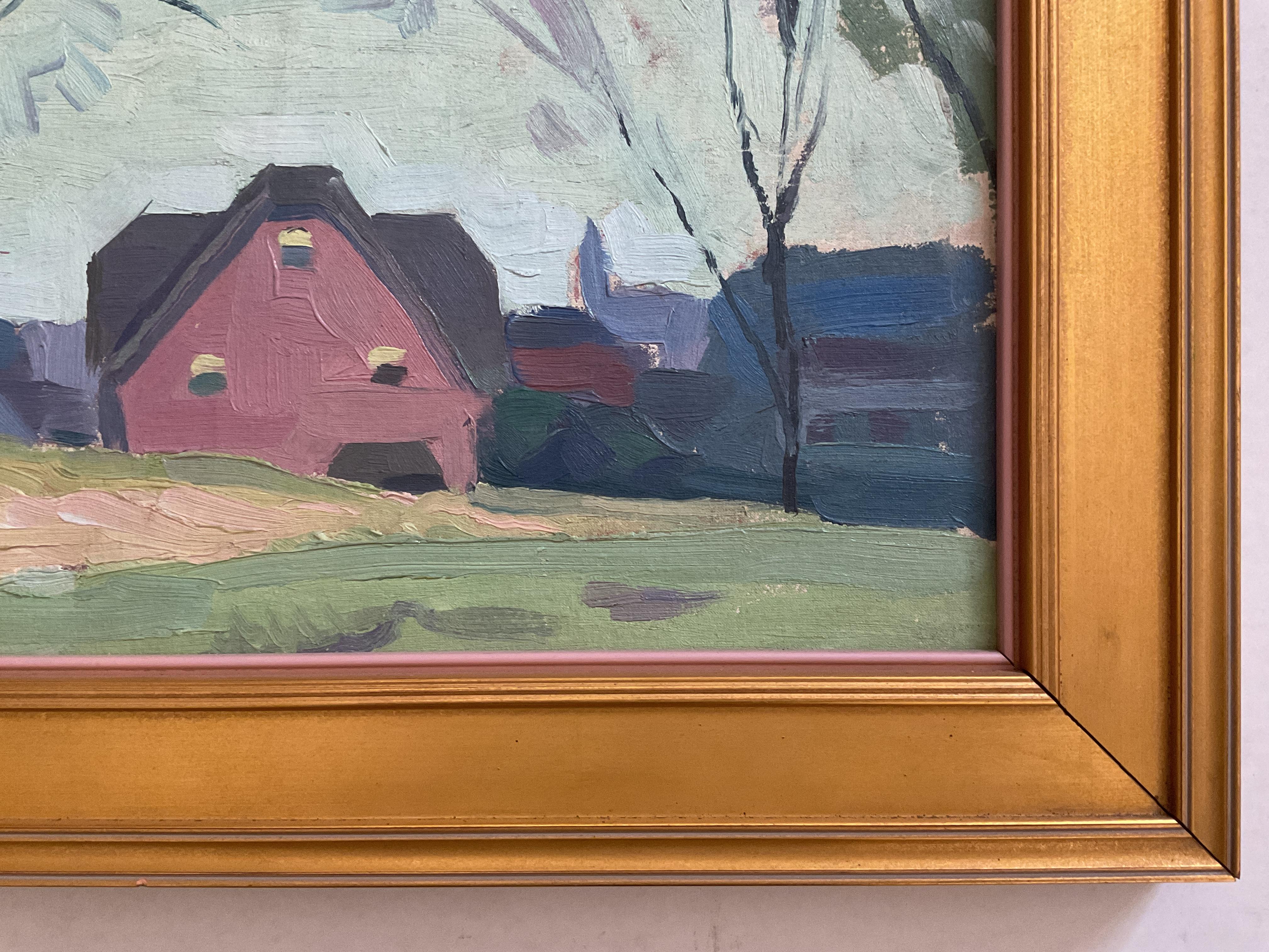 Pintura modernista americana de escena urbana del artista de Pensilvania Joseph M. Plavcan - Painting moderno estadounidense de Joseph Michael Plavcan