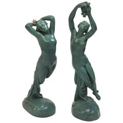 Antique Joseph Michel-Ange Pollet 2 Bronze Figures, "Une Heure De La Nuit"