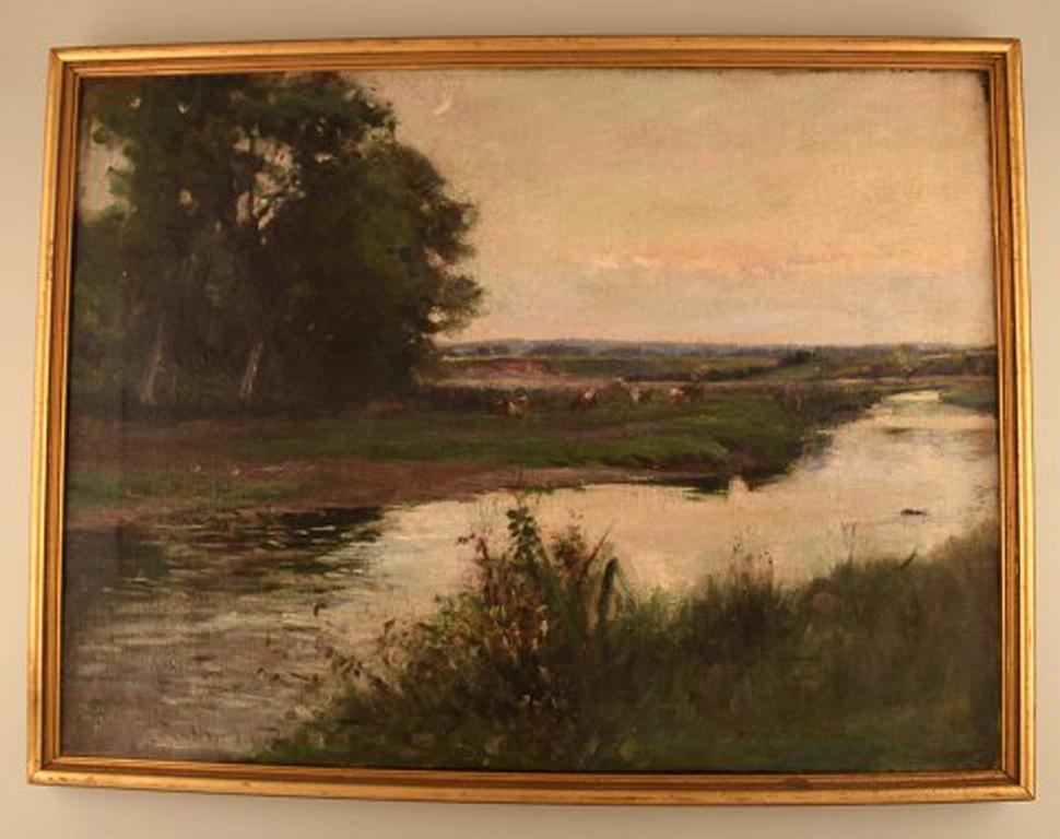 Joseph Milne, 1861-1911. Artistics. Paysage anglais avec des vaches en train de paître. Titre : 