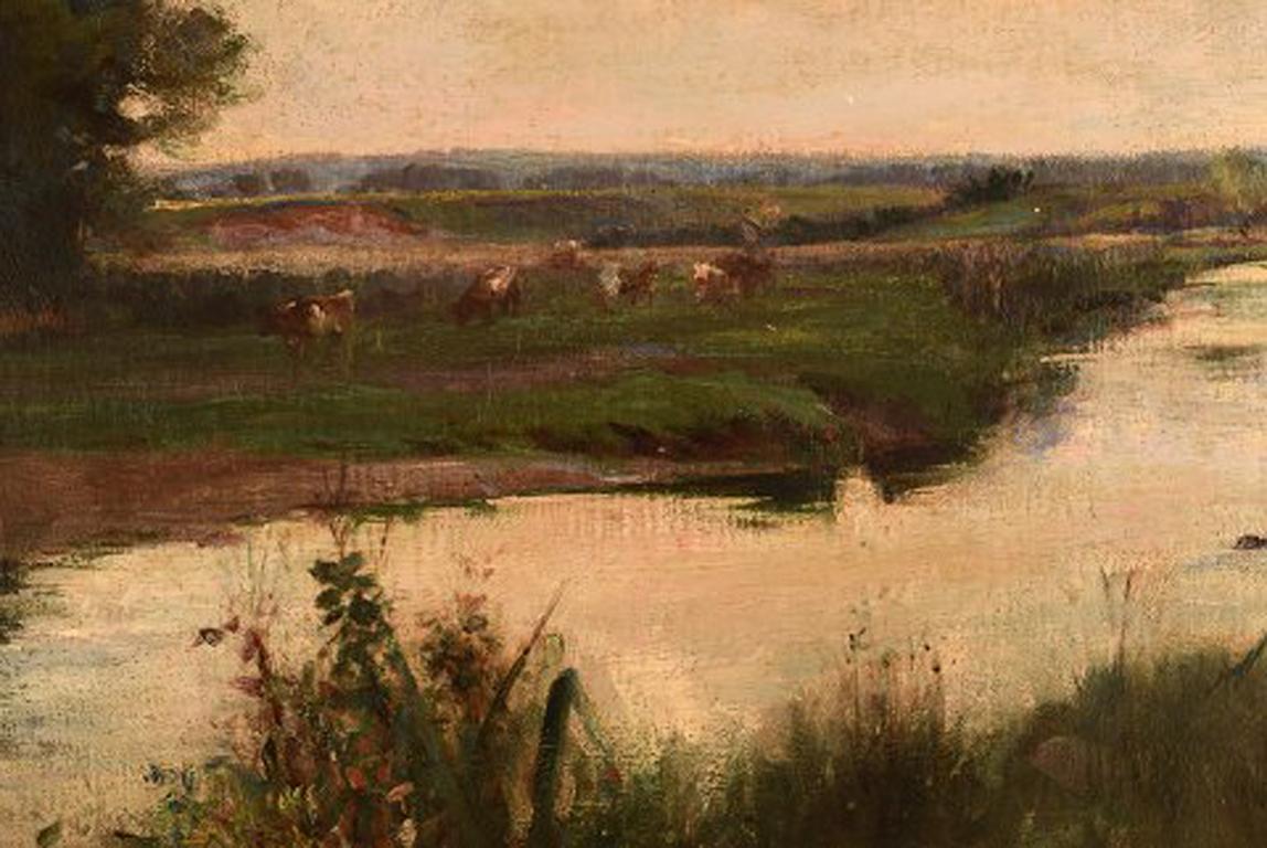 Écossais Joseph Milne, 1861-1911, artiste anglais, paysage anglais avec vaches Grazing en vente