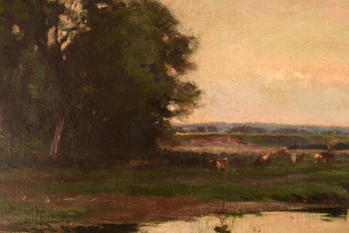 Joseph Milne, 1861-1911, artiste anglais, paysage anglais avec vaches Grazing Bon état - En vente à Copenhagen, DK