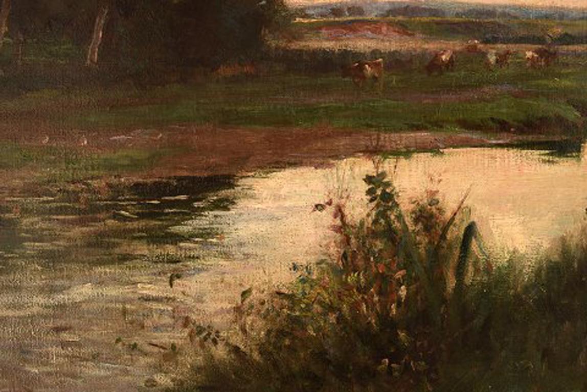 Joseph Milne, 1861-1911, artiste anglais, paysage anglais avec vaches Grazing en vente 1