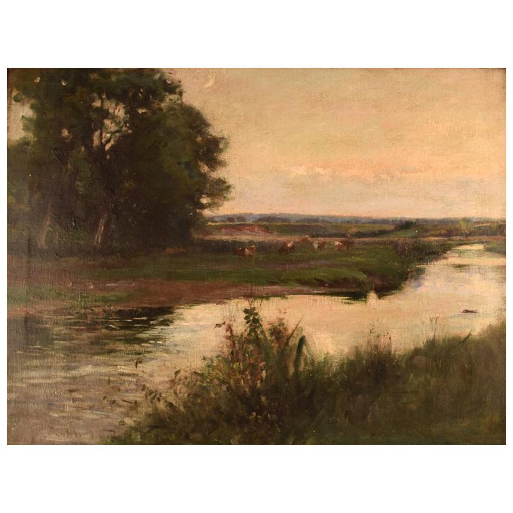 Joseph Milne, 1861-1911, artiste anglais, paysage anglais avec vaches Grazing en vente