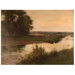 Joseph Milne, 1861-1911, artiste anglais, paysage anglais avec vaches Grazing