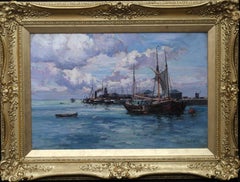 Boats at Harbour - Scottish art Victorian Impressionist oil painting seascape